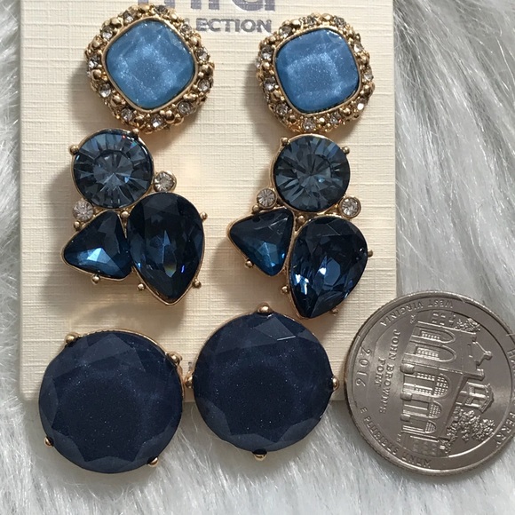 🦋💙💠3 Piece Blue Gold Stone Earring Set - Picture 2 of 8
